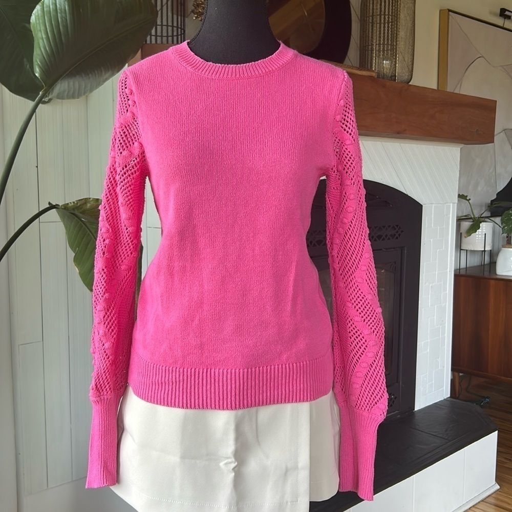 REITMANS Pink Sweater with Crocheted Sleeves, Size XS
